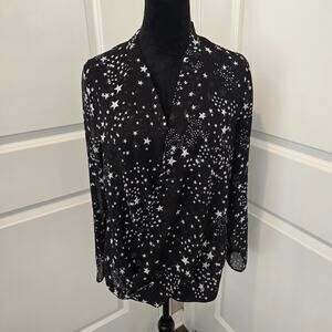 Women's Banana Republic B & W Sheer Star Print Surplice Draped Blouse Size XS